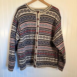 Vintage Kobe 100% Wool Patterned Button Down Cardigan Women’s Size 2X